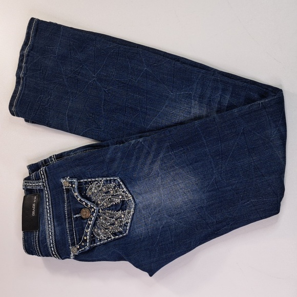 Grace in LA Bootcut Wing Bling Button Flap Back Pockets Size 27 - Picture 5 of 17